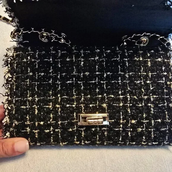 Anthropologie Cristina Sabatini Black White Gold Tweed Brielle Bag Clutch GUC. - Picture 6 of 16